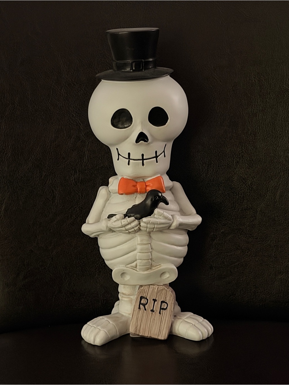 Gus Skeleton Figurine Top Hat and Orange Bow Tie Raven Marvin Ghost’s  Friend